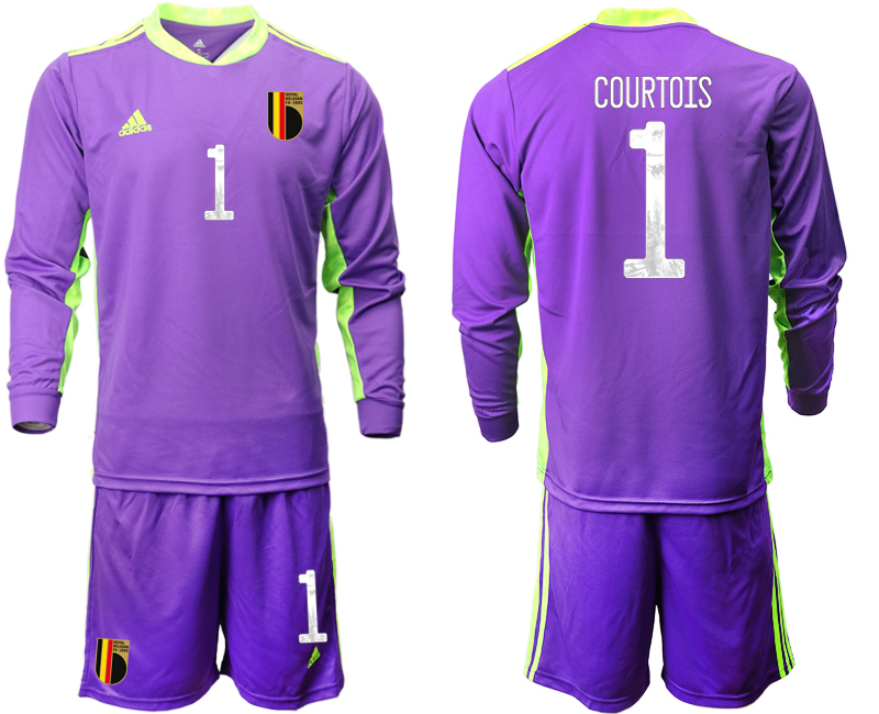Men 2021 European Cup Belgium purple Long sleeve goalkeeper #1 Soccer Jersey1